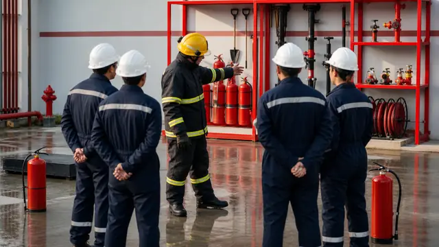 Equipe reunida para treinamento de prevencao e seguranca do trabalho